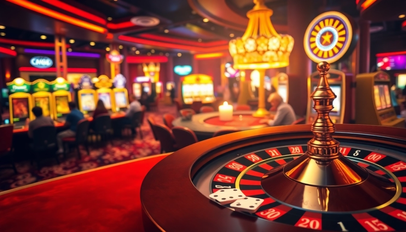 Experience the thrill of RR88 casino with players enjoying slot machines and table games.