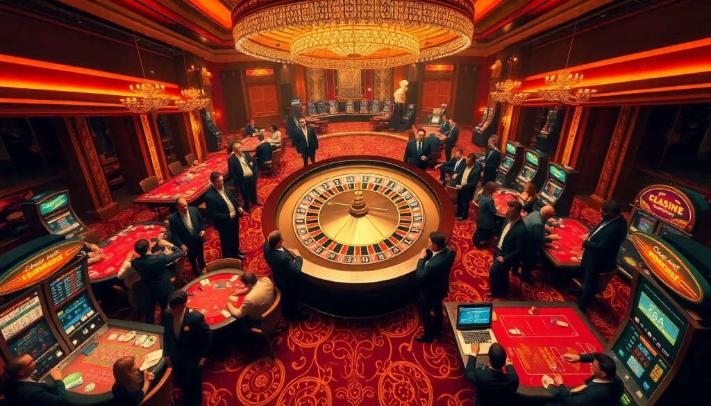 Experience the thrill of 88AA at a bustling casino with players at roulette and poker tables.