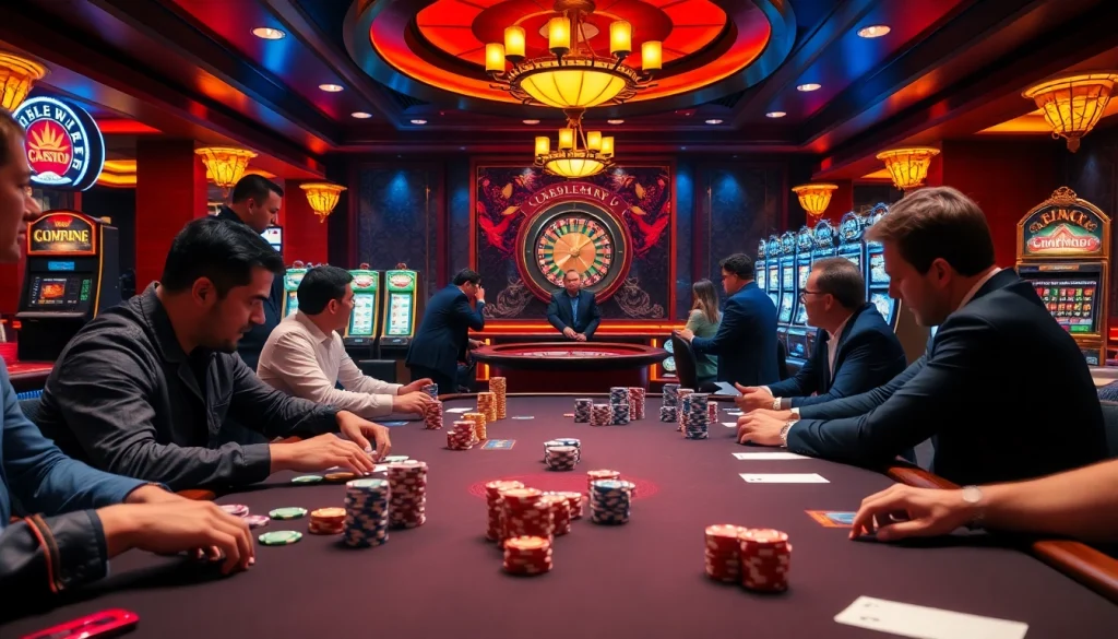 In an exciting casino atmosphere, players engage at a poker table while go.8 links their strategies to wins.